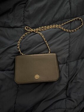 Tory Burch Black Leather Crossbody with Gold Chain